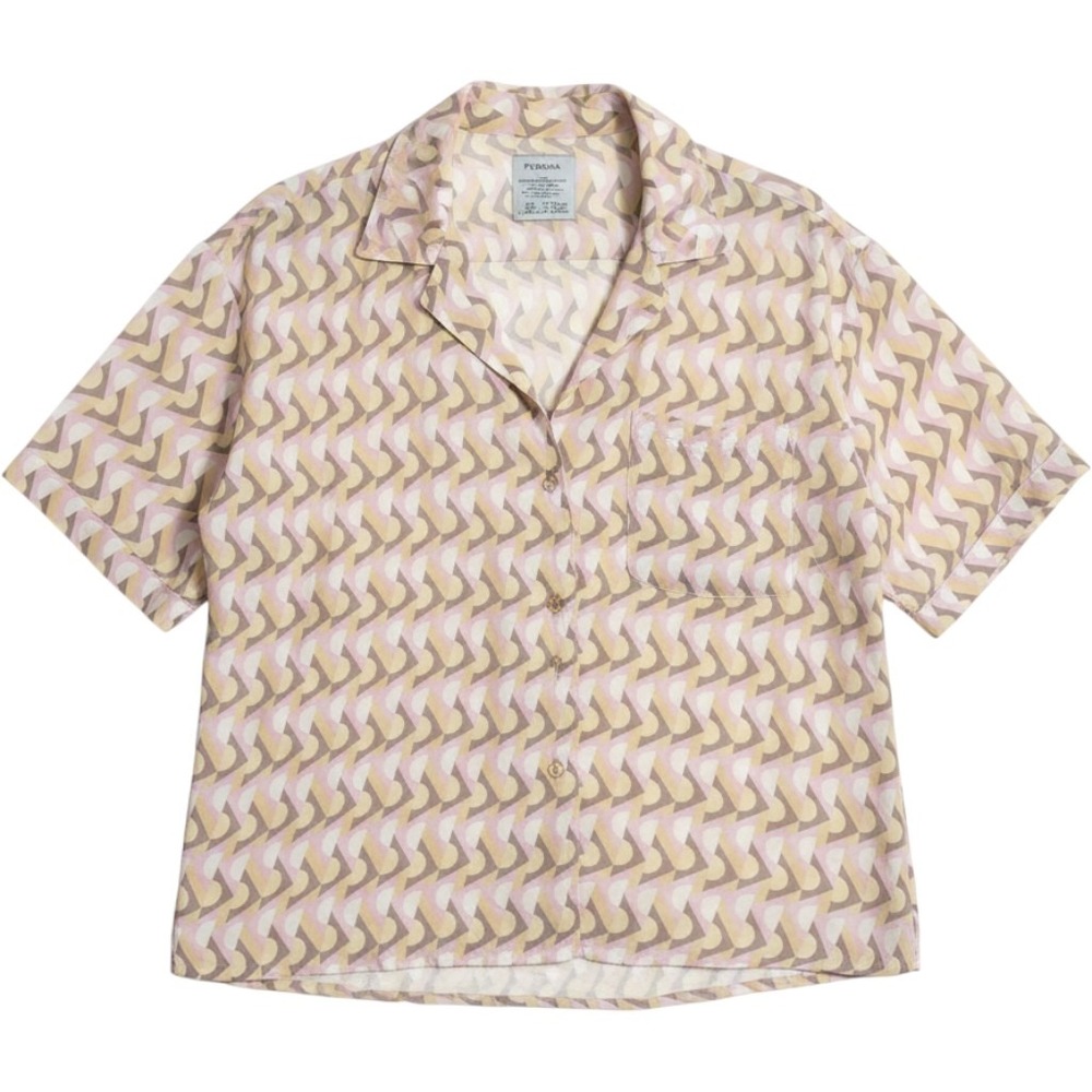 prAna Button Down Shirt Womens L Pink New Geometric Abstract Camp Collar Short L
